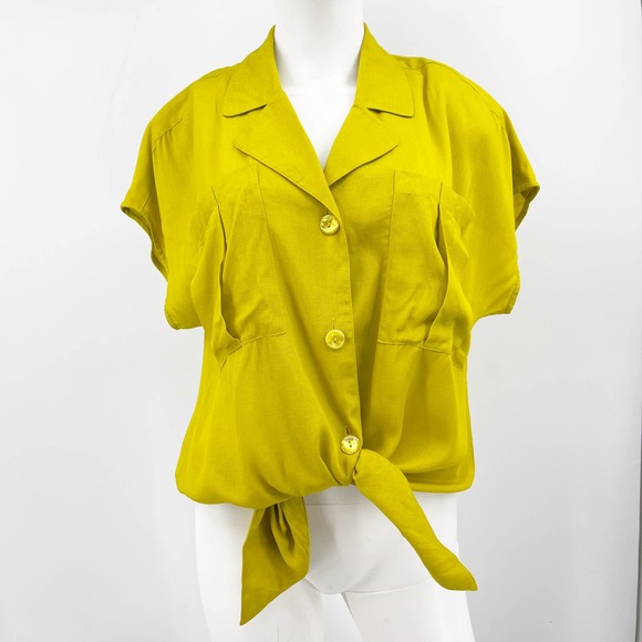 VINTAGE Mustard Yellow Button Up Blouse - Picture 2 of 11